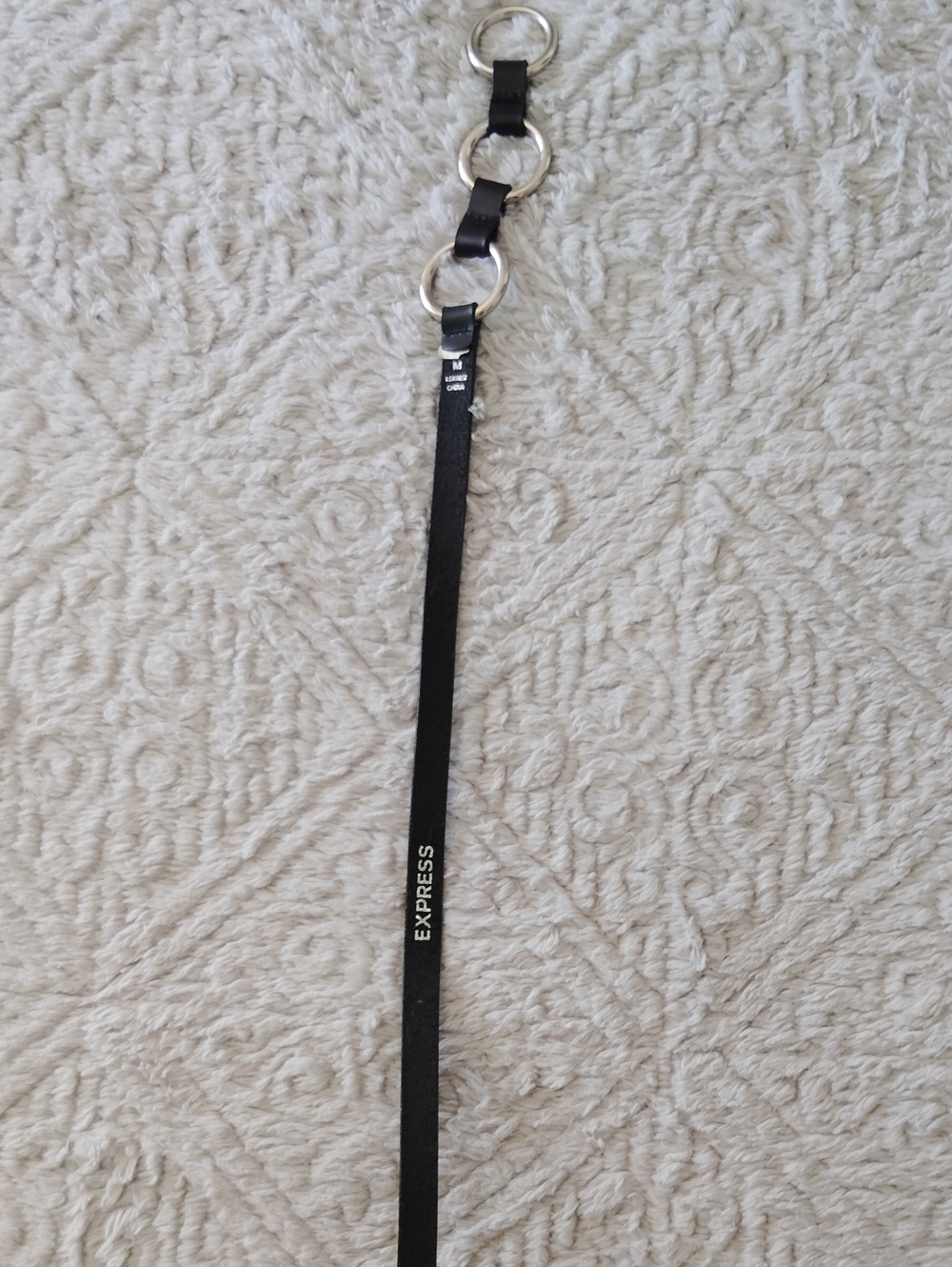 Express Black Leather Lanyard with Silver Rings